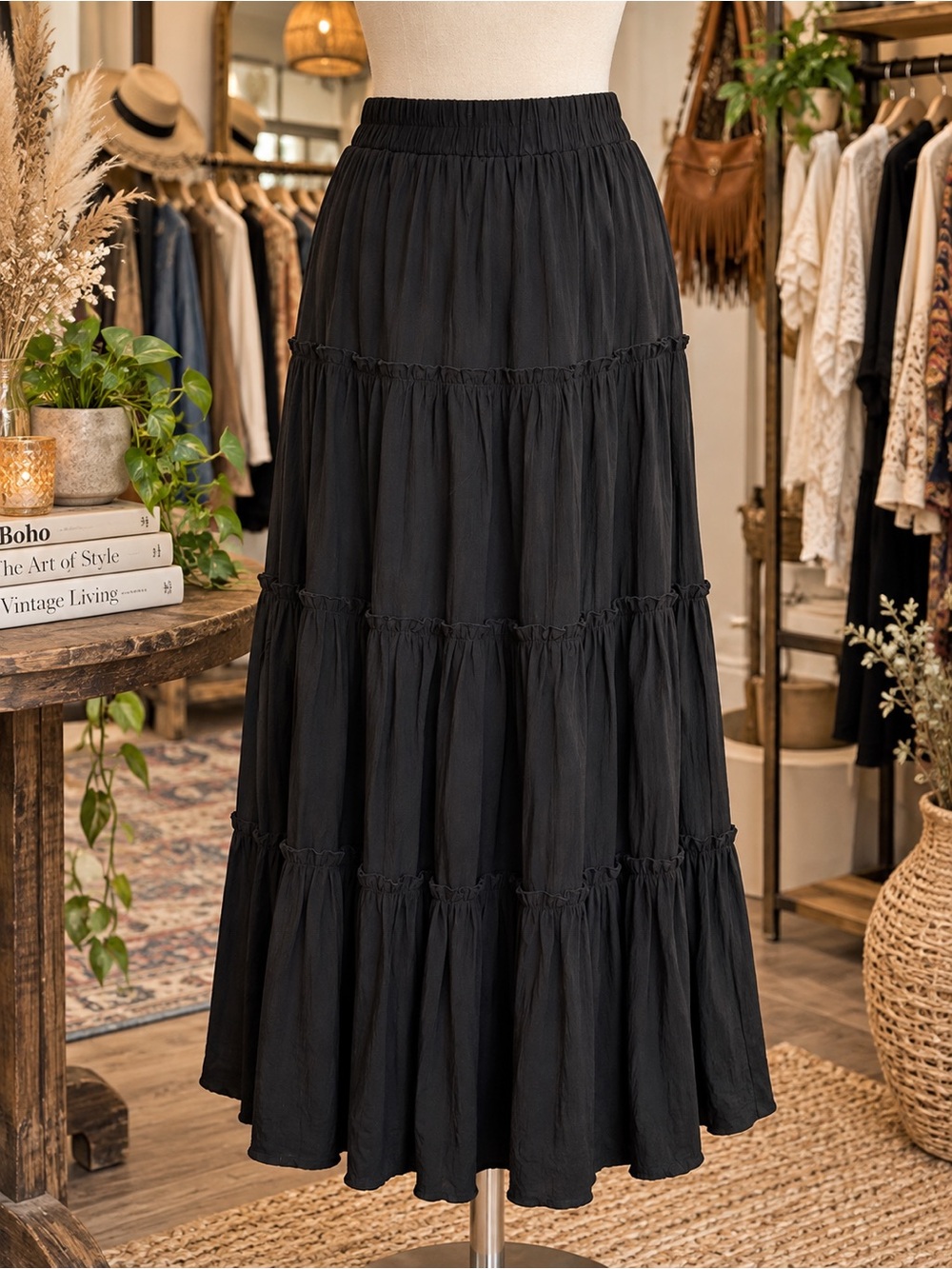 Tiered Maxi Skirt in Black